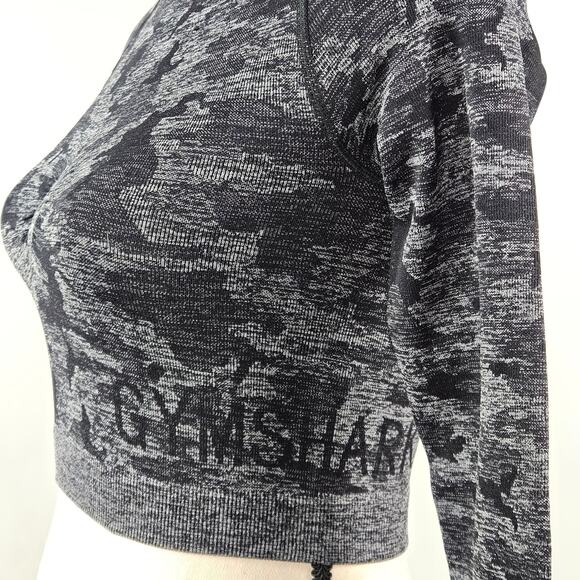 Gymshark Black Gray Camo Long Sleeve Athletic Performance Crop Top | Women's XS - Picture 4 of 15